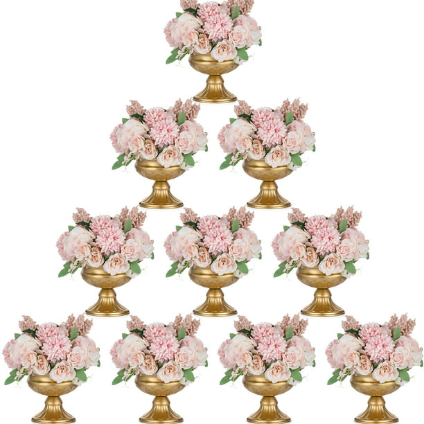 Decorative Tin Garden Planter Rose Pink 7-Inch Elegant Embossed Rose Plant Pot Cover with Gold Trim 